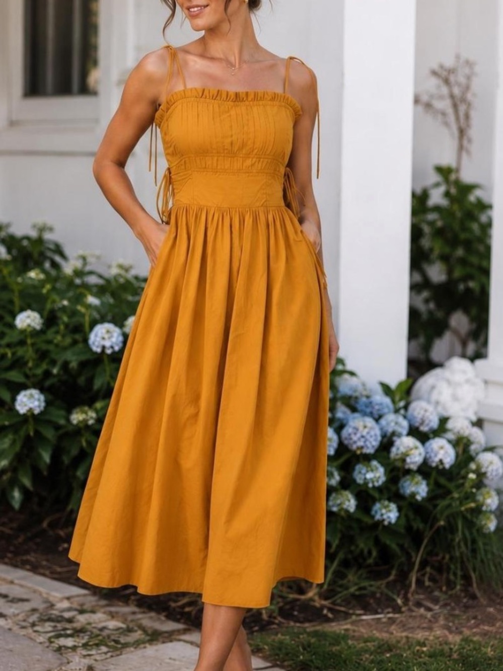 NWOT Moon River Mustard Tie Midi Dress 💛 size S